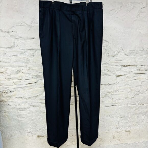 Vintage Brooks Brothers Wool Pleated Cuffed Wool Suit Trousers Slacks Navy Blue - Picture 1 of 5